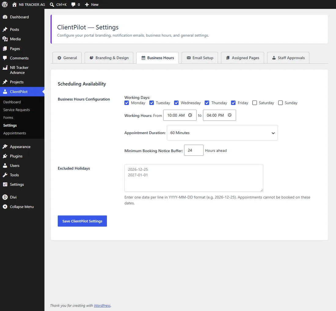 Setting your business hours