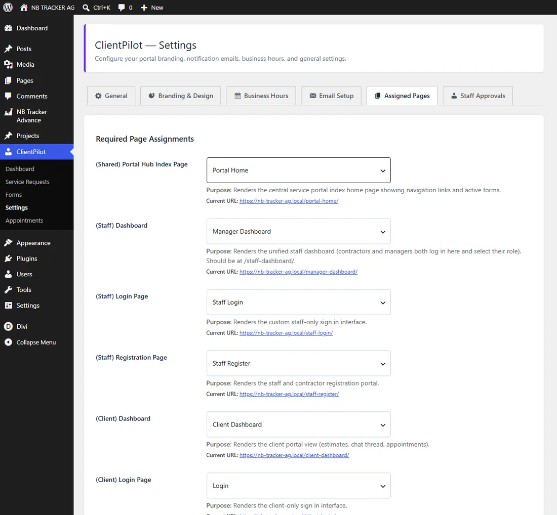 Assigning your portal pages