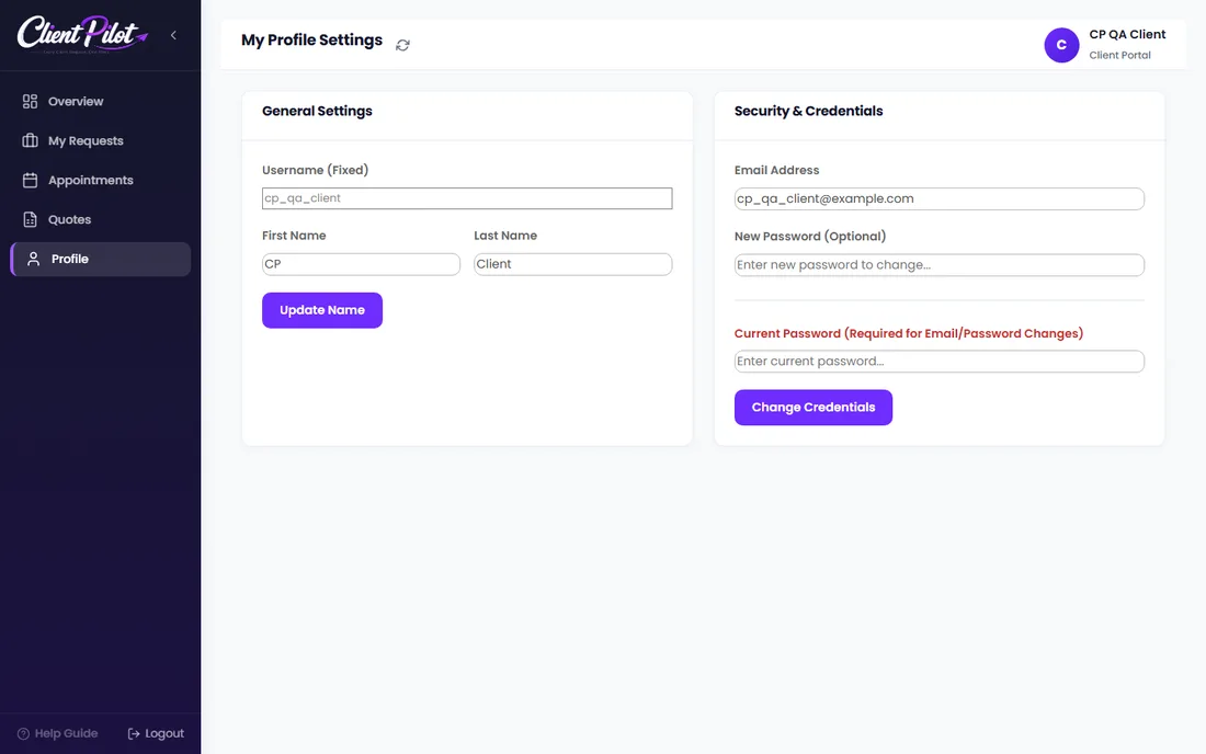 Updating your profile and password
