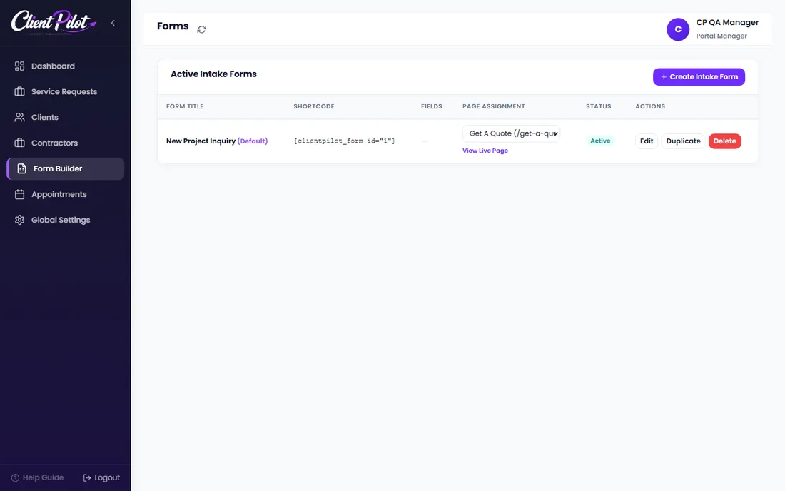 Building intake forms