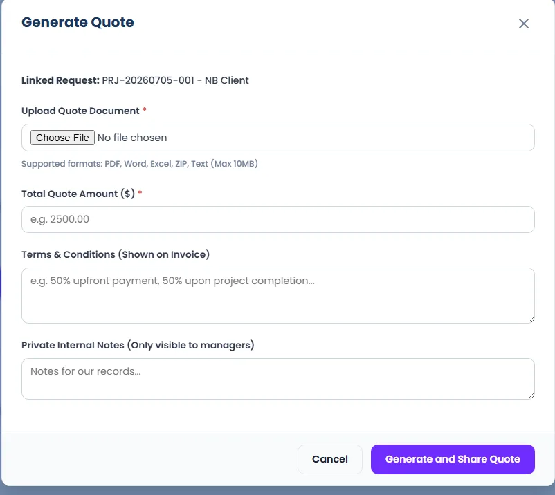 Creating and sending a quote